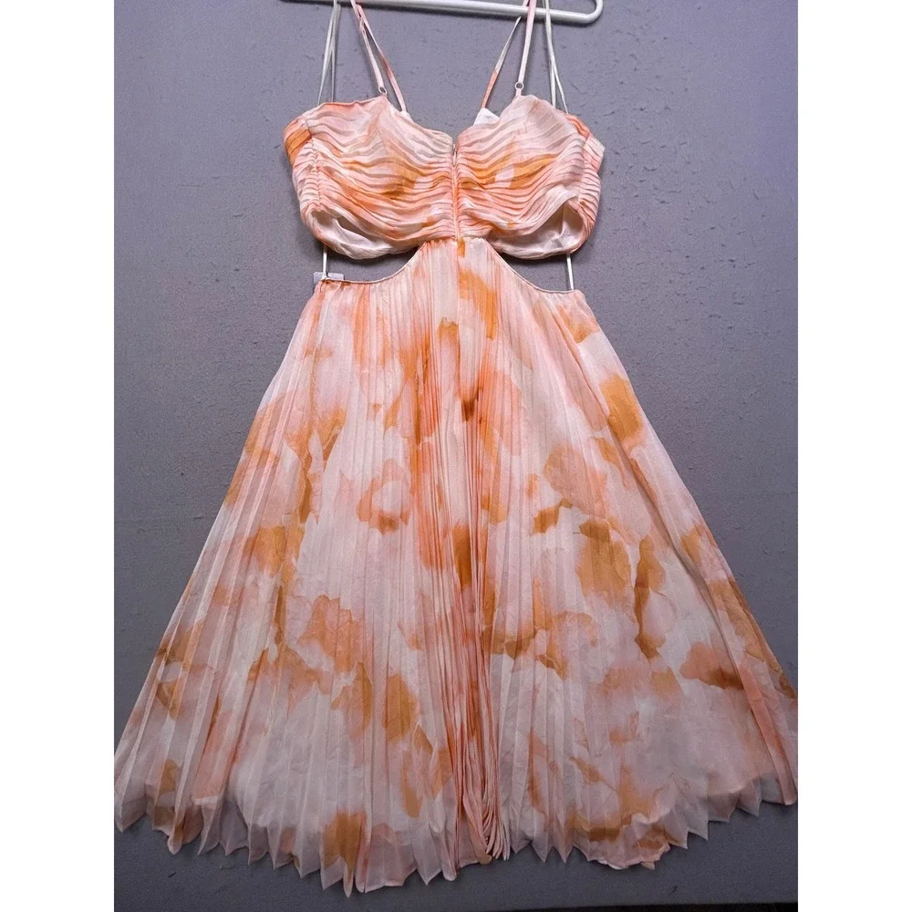 Express Maxi Dress Recycled Polyester Orange Floral Size Medium Womens